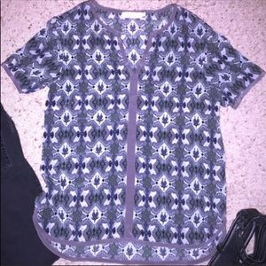 Tory Burch Gray Relaxed Blouse with Graphic Floral Pattern 2